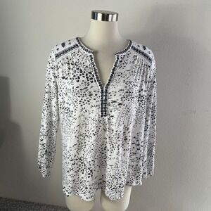 Lucky Brand Women Plus 1X Floral Metallic Embroidered Knit Top Boho Shirt